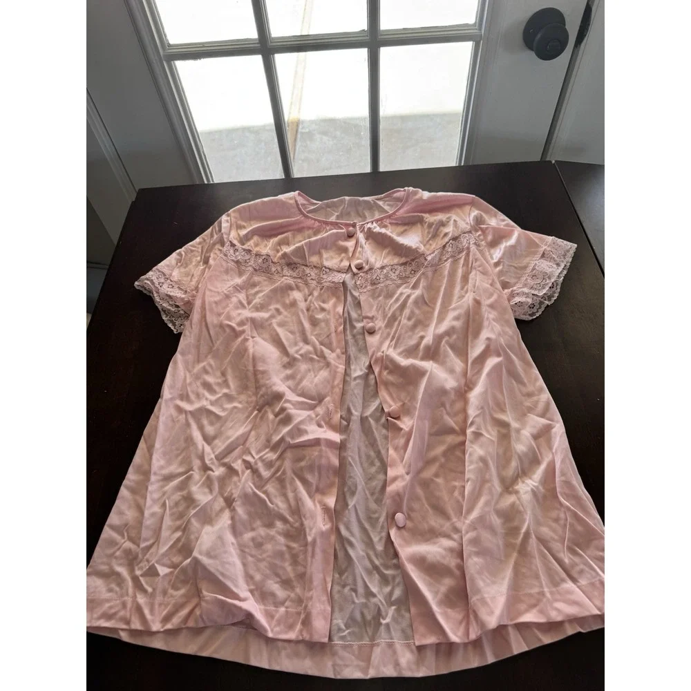 VTG Pajama Top Bed Jacket Silky 70s 50s Pink Medium Grunge Babydoll Fairy Granny